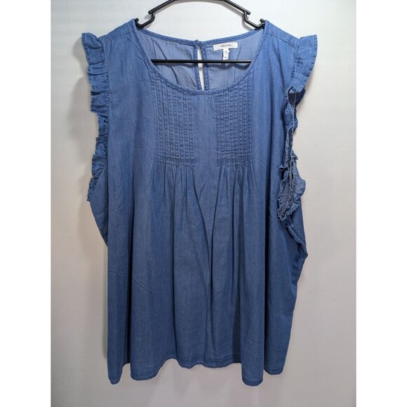 NEW Maurices Sleeveless Chambray Ruffle Top Womens Plus Size 3X - Picture 2 of 9